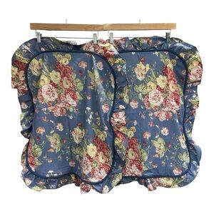 Waverly Garden Room Pair (2) Masterpiece Blue Ruffle Pillow Shams Standard